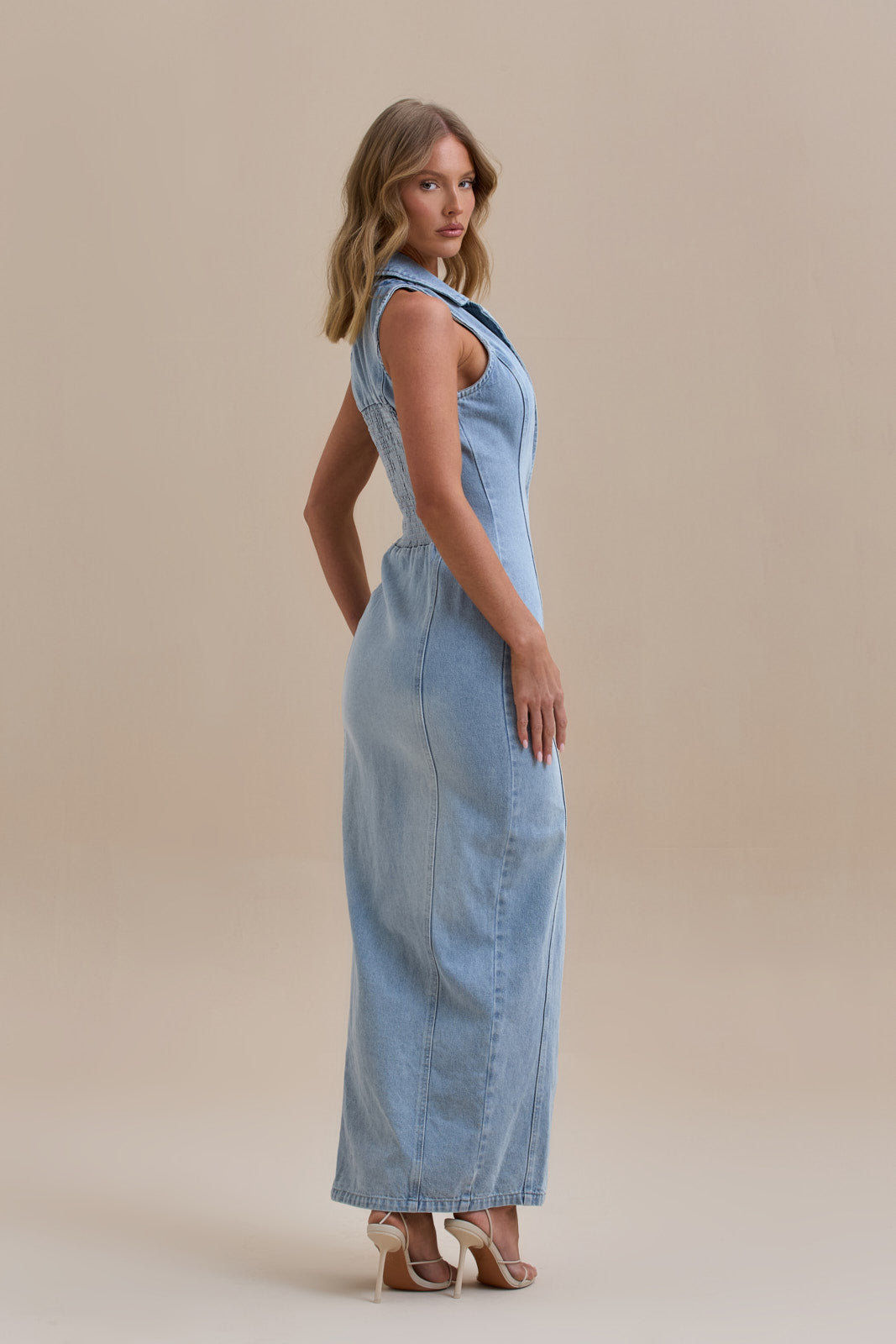 Calissane – Button-down stretch – Denim maxi dress-15162792083840-Santi Vento Atelier