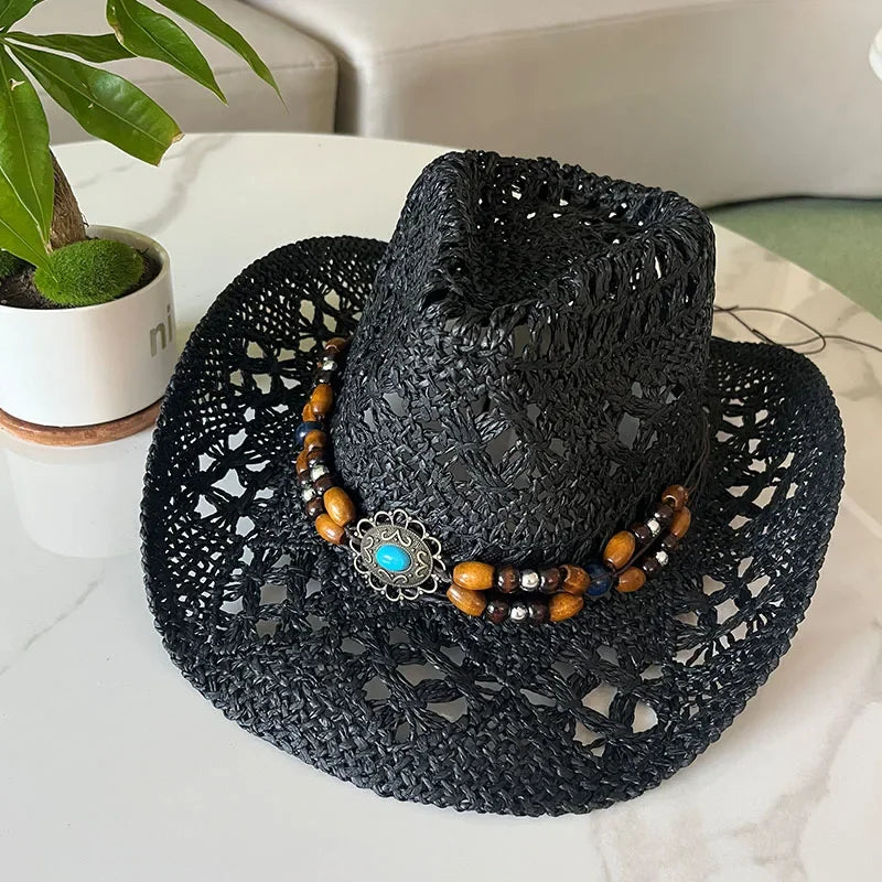 Calvera – Beaded crown – Straw cowboy hat-15143509328256-Santi Vento Atelier
