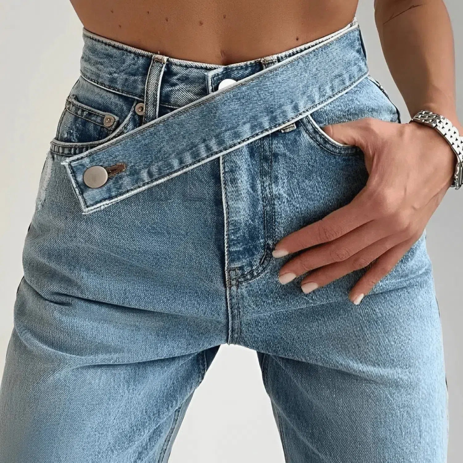 Casila – Asymmetrical closure – Straight-leg jeans-15140932944256-Santi Vento Atelier
