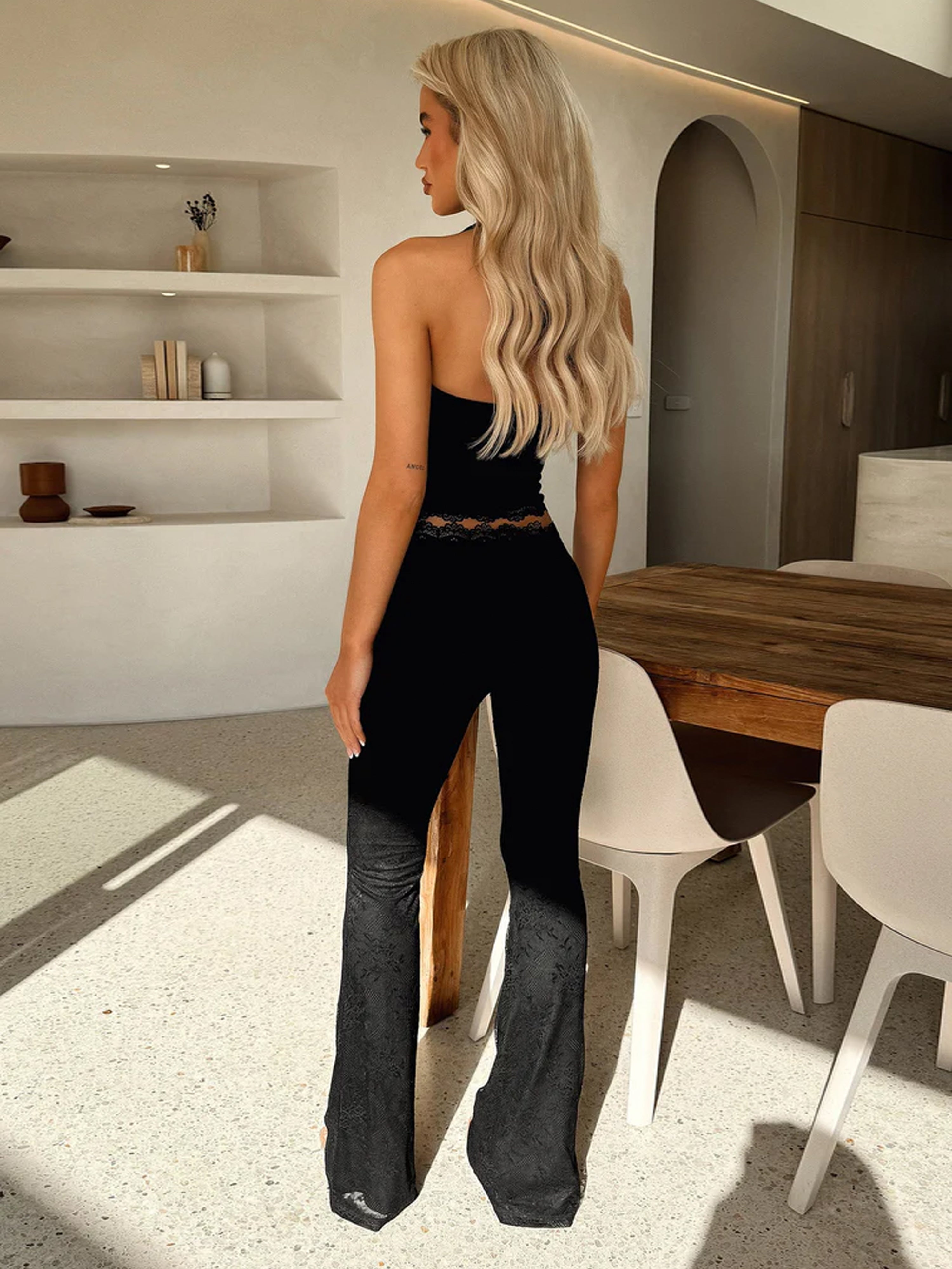 Celivette – Lace trim – Halter top & flared trousers set-15150994522496-Santi Vento Atelier