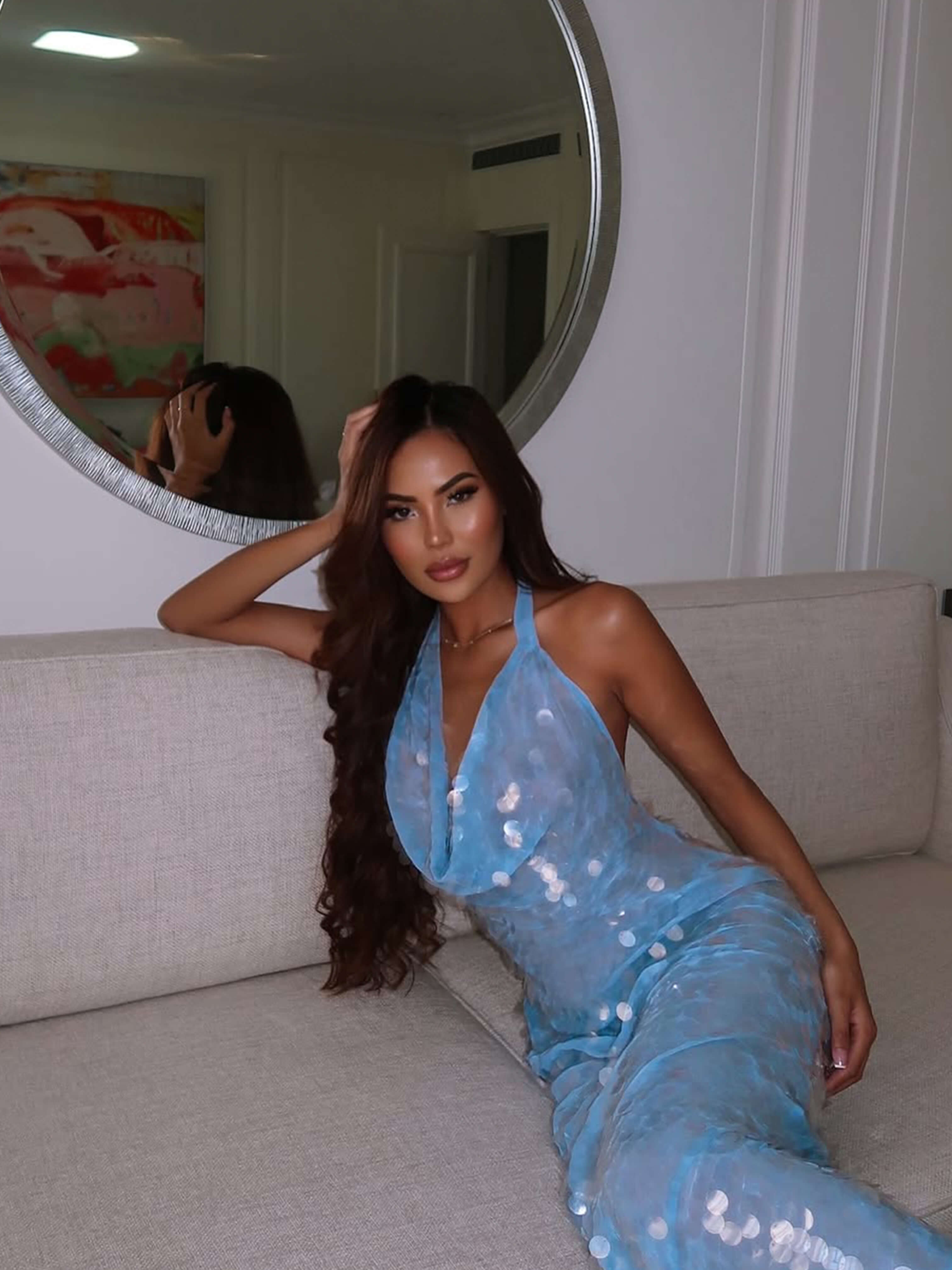 Celvarine – Iridescent sequin drape – Halter maxi dress-15157945762176-Santi Vento Atelier