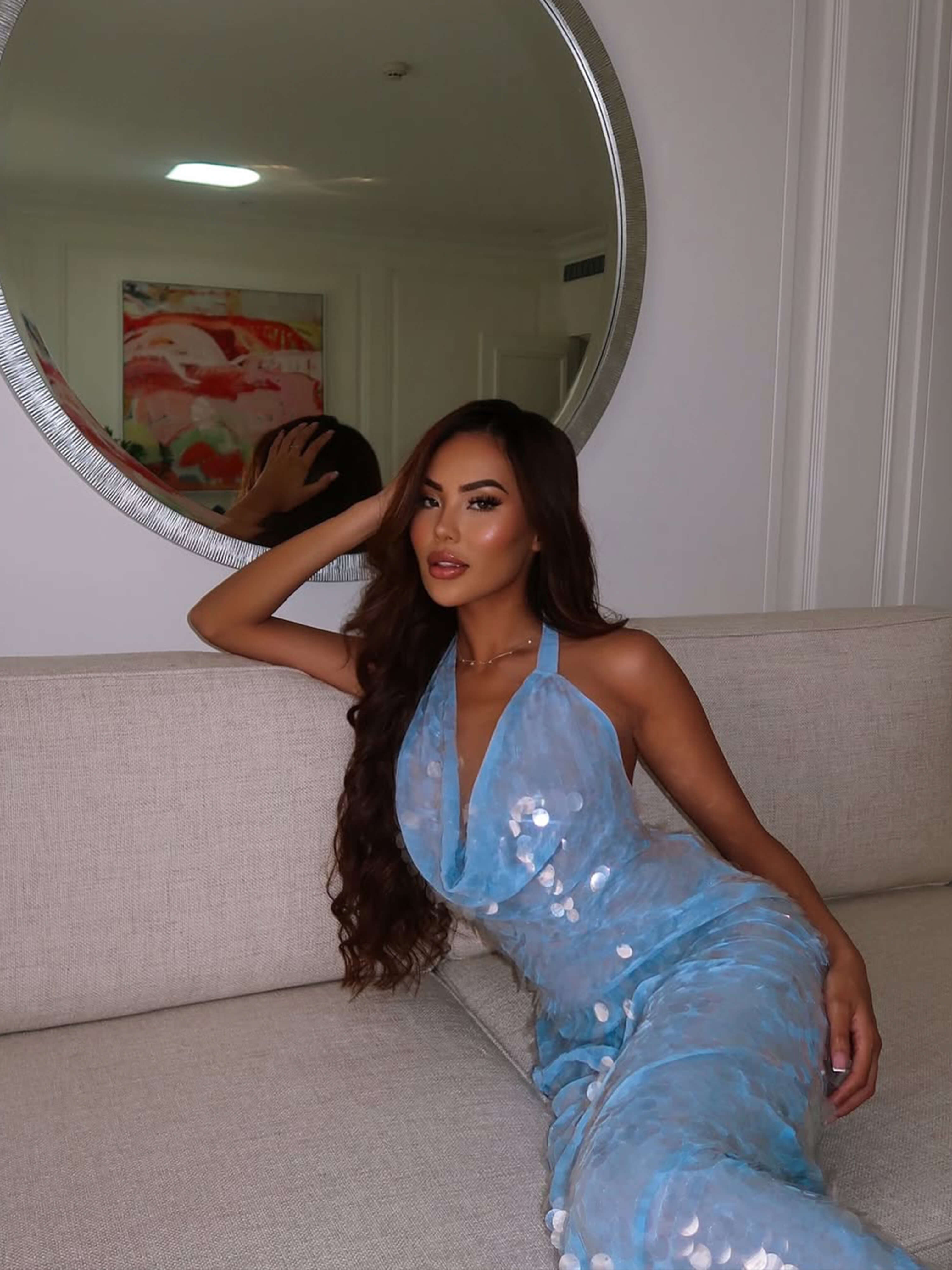 Celvarine – Iridescent sequin drape – Halter maxi dress-15157945762176-Santi Vento Atelier