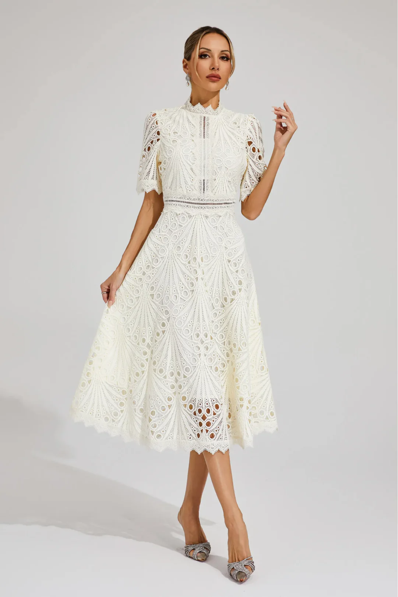 Charlisse – Delicate lace elegance – Midi dress-15139772629376-Santi Vento Atelier