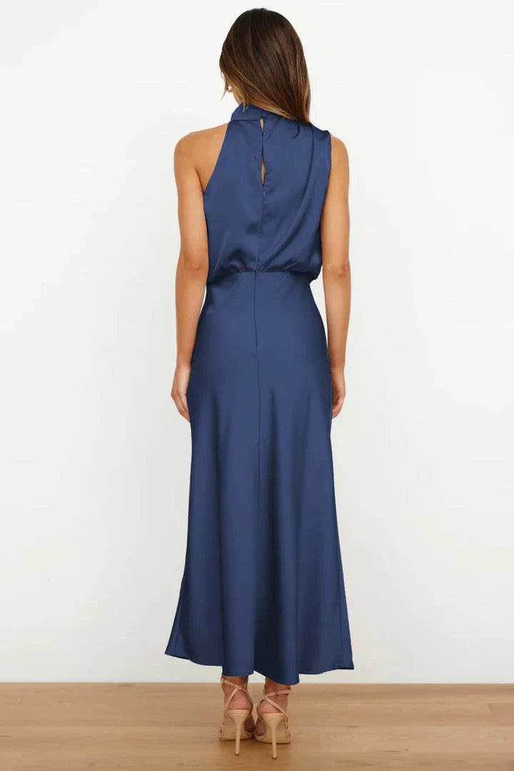Daisy – Draped neckline – Satin midi dress-15150396932480-Santi Vento Atelier
