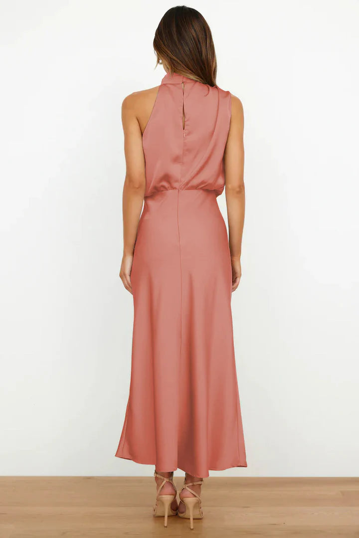 Daisy – Draped neckline – Satin midi dress-15150396932480-Santi Vento Atelier