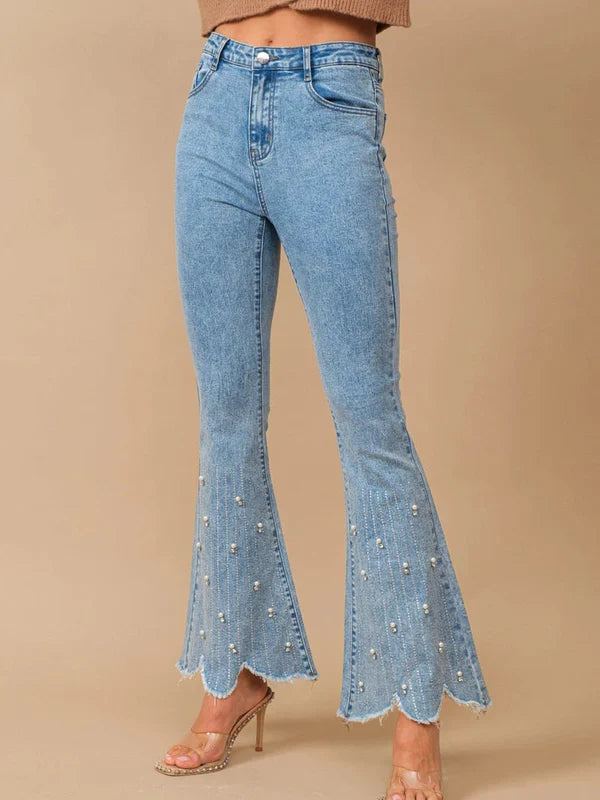 Emanuela – Rhinestone embellished – Boot cut flared jeans-15140934091136-Santi Vento Atelier