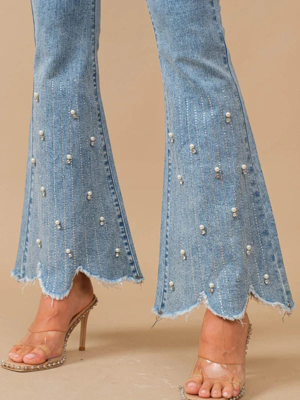 Emanuela – Rhinestone embellished – Boot cut flared jeans-15140934091136-Santi Vento Atelier