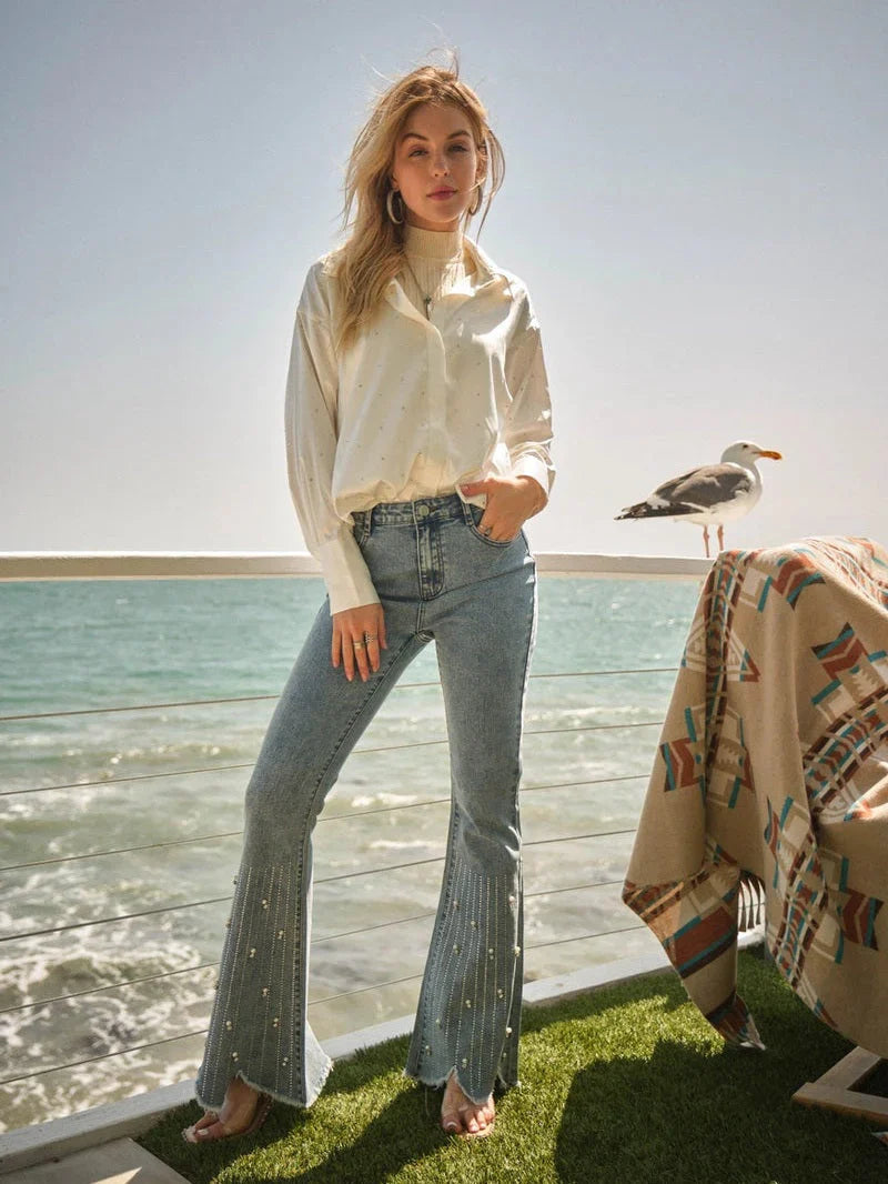 Emanuela – Rhinestone embellished – Boot cut flared jeans-15140934091136-Santi Vento Atelier