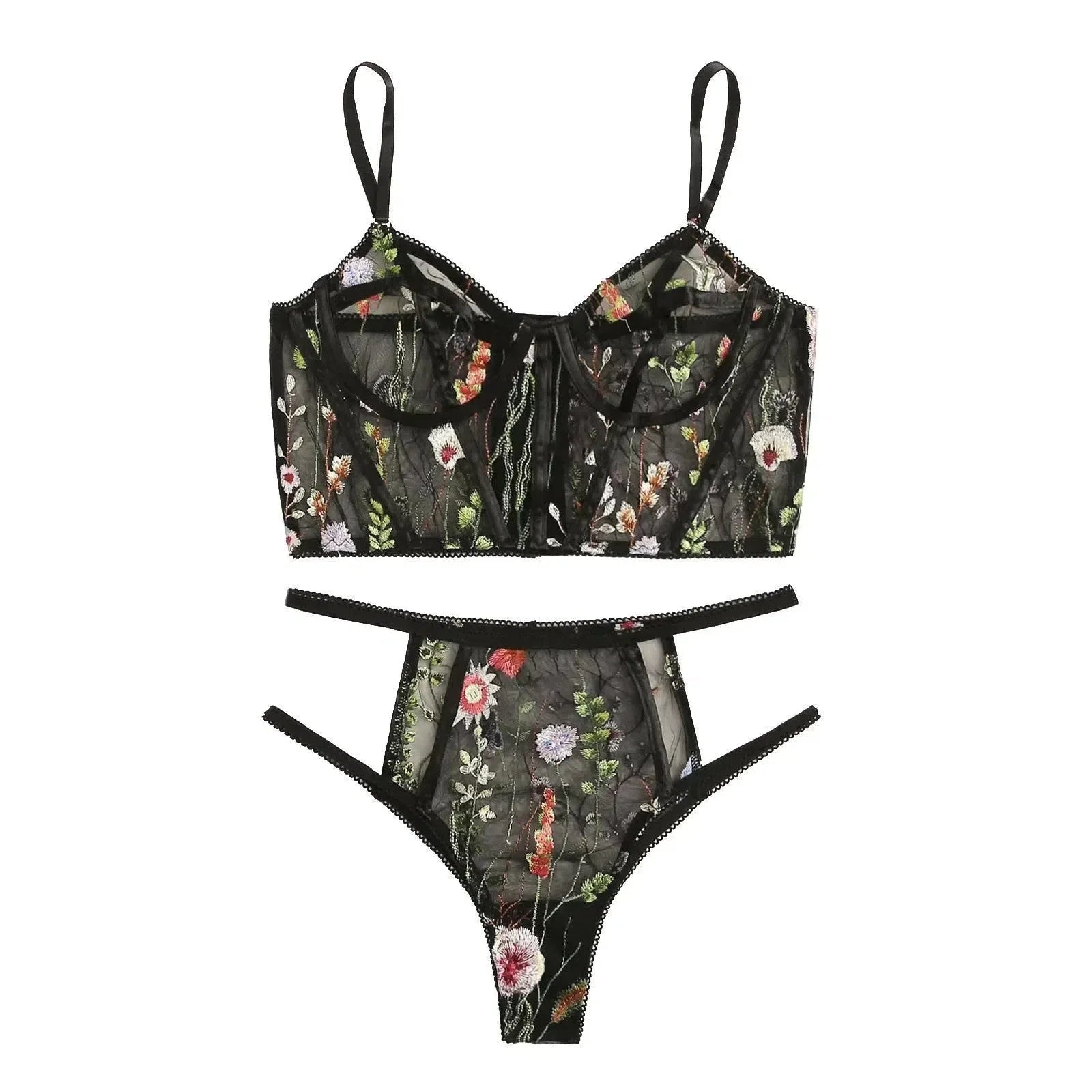 Enchanted Garden – Floral embroidery – Lace bra set-15138004959616-Santi Vento Atelier