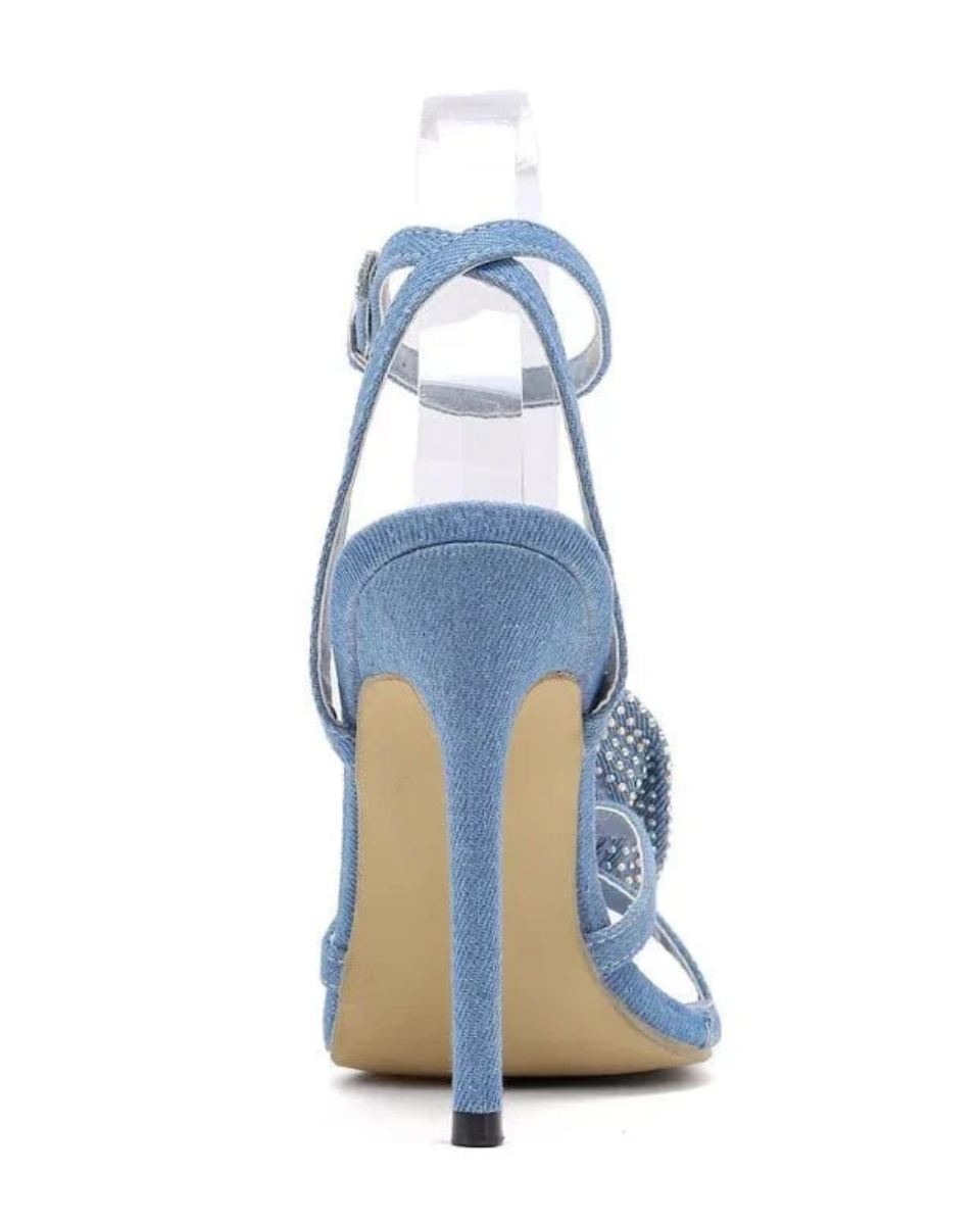 Flavie – Floral embellishment – Denim rose stiletto heels-15137993458048-Santi Vento Atelier