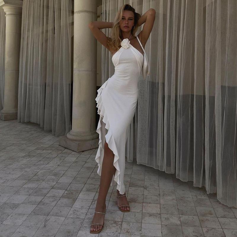 Floravie – Ruffle trim – Halter midi dress-15151285338496-Santi Vento Atelier