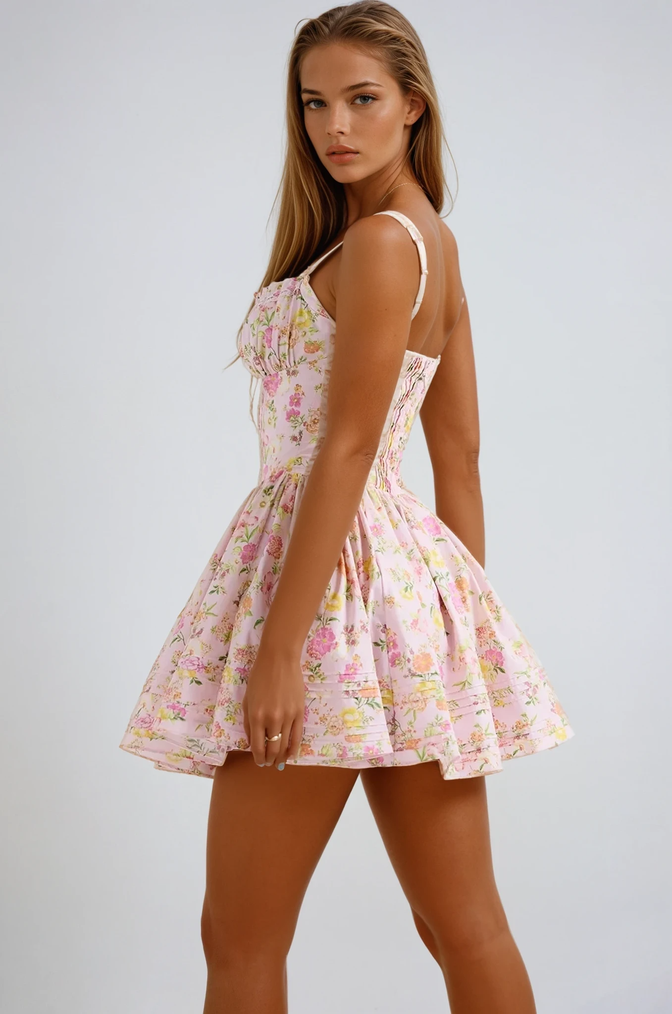 Florevette – Ruched bodice – Floral mini dress-15157952348544-Santi Vento Atelier