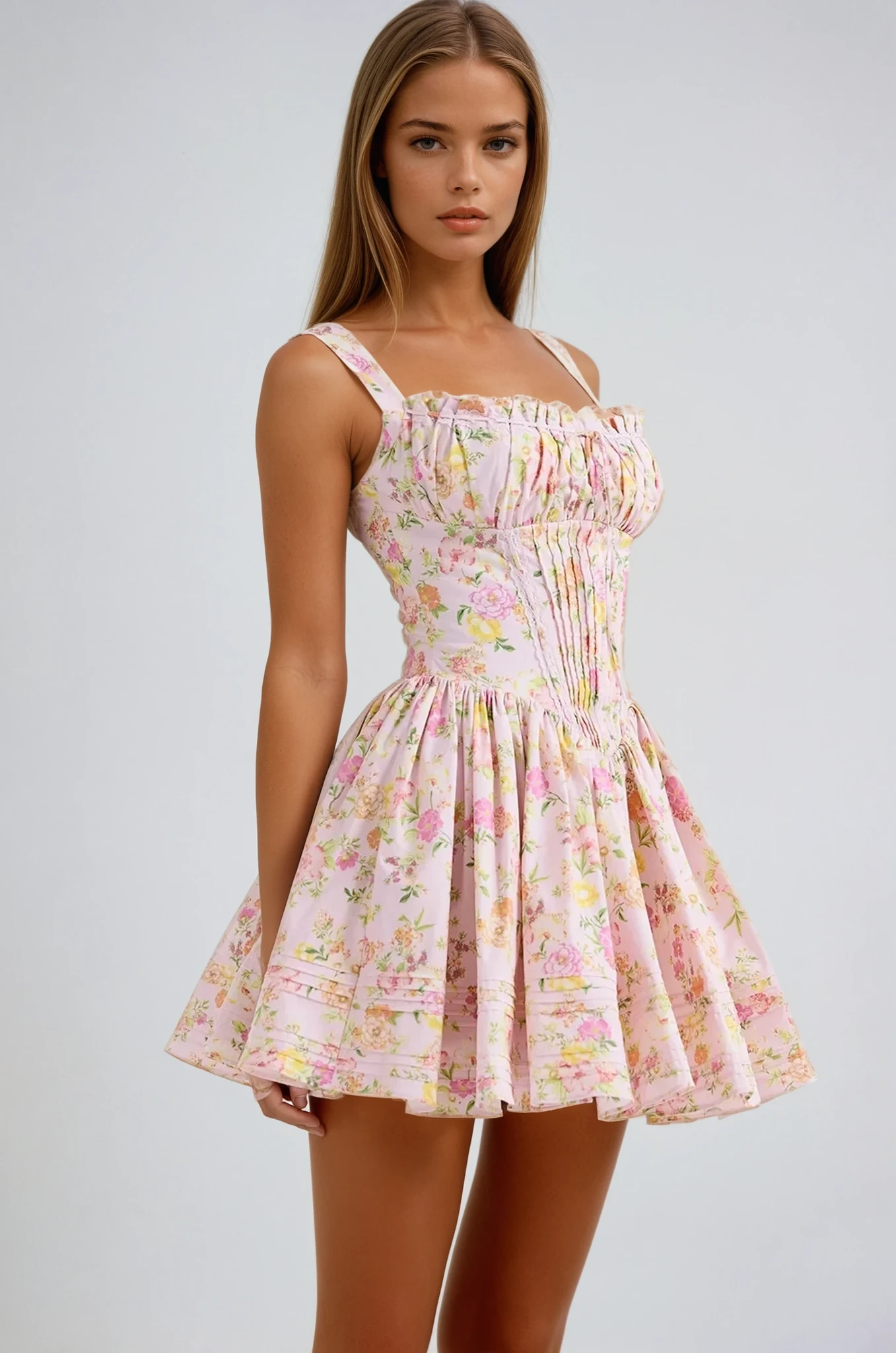 Florevette – Ruched bodice – Floral mini dress-15157952348544-Santi Vento Atelier