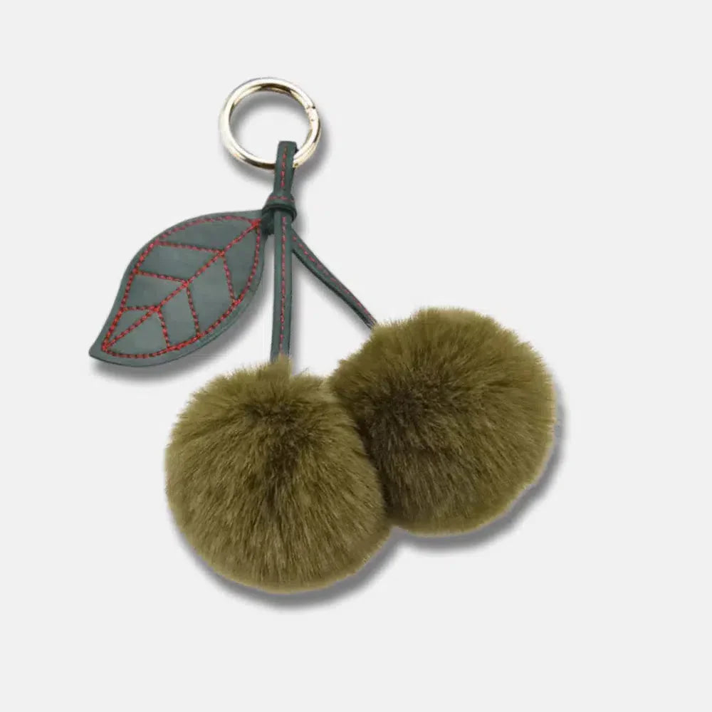 Fluffy Cherry – Playful fuzzy cherry design – Bag charm-15137985266048-Santi Vento Atelier