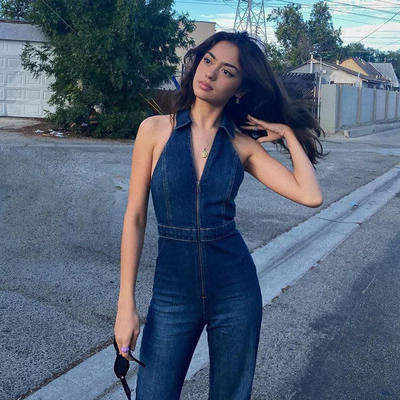 Gabrielle – V-neckline – Denim jumpsuit-15140896375168-Santi Vento Atelier