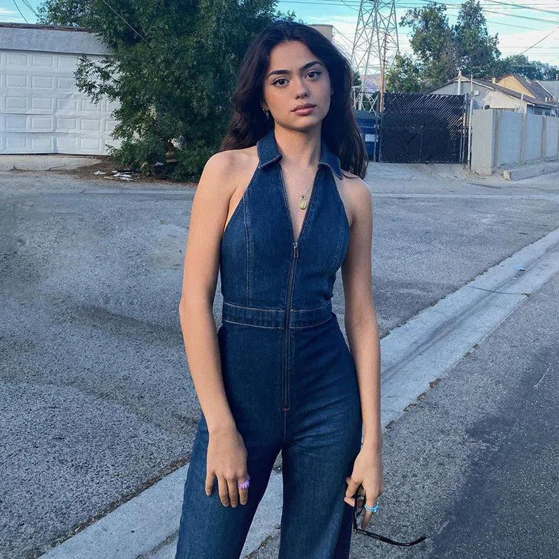 Gabrielle – V-neckline – Denim jumpsuit-15140896375168-Santi Vento Atelier