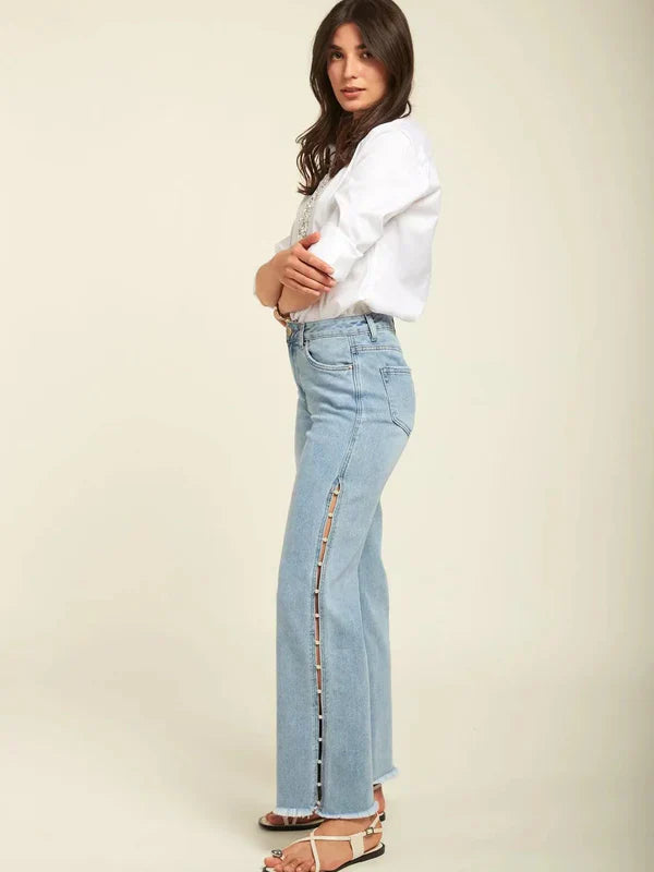 Giuliana – Pearl embellished – Wide leg jeans-15140934549888-Santi Vento Atelier