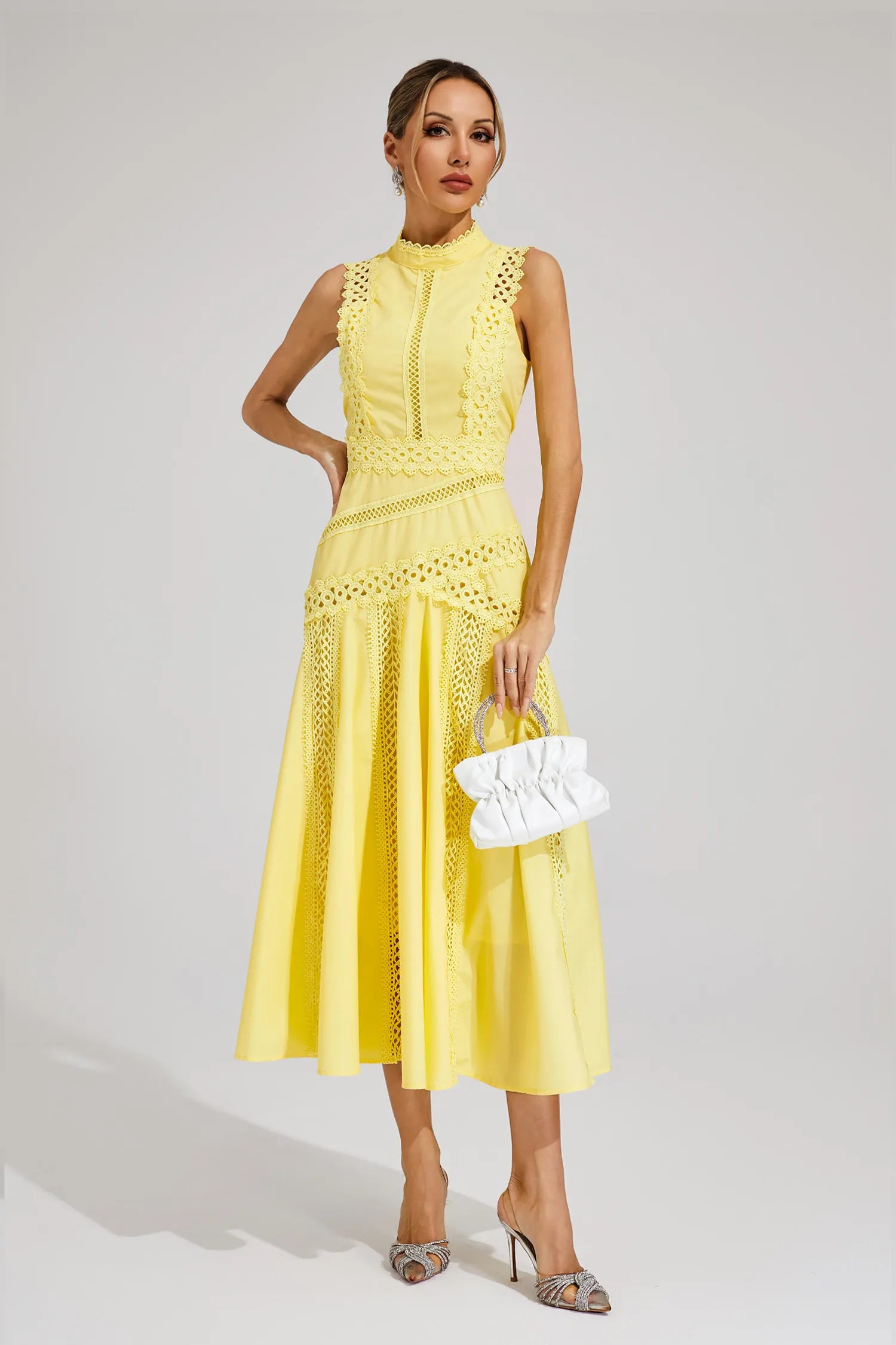 Gracia – Lace panel – Pleated midi dress-15146315612544-Santi Vento Atelier