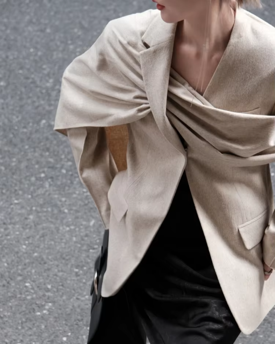 Iside – Asymmetrical collar – Scarf blazer-15137996046720-Santi Vento Atelier