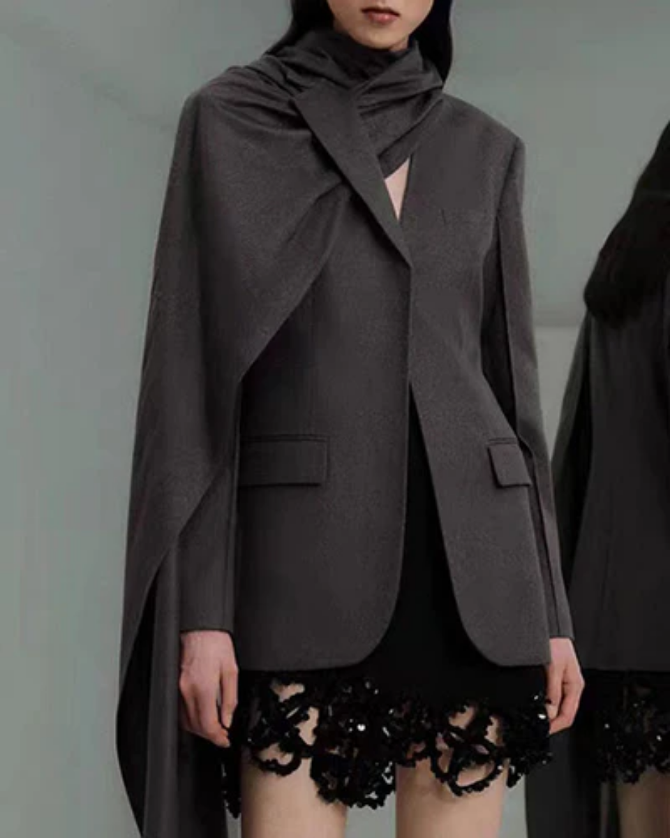Iside – Asymmetrical collar – Scarf blazer-15137996046720-Santi Vento Atelier