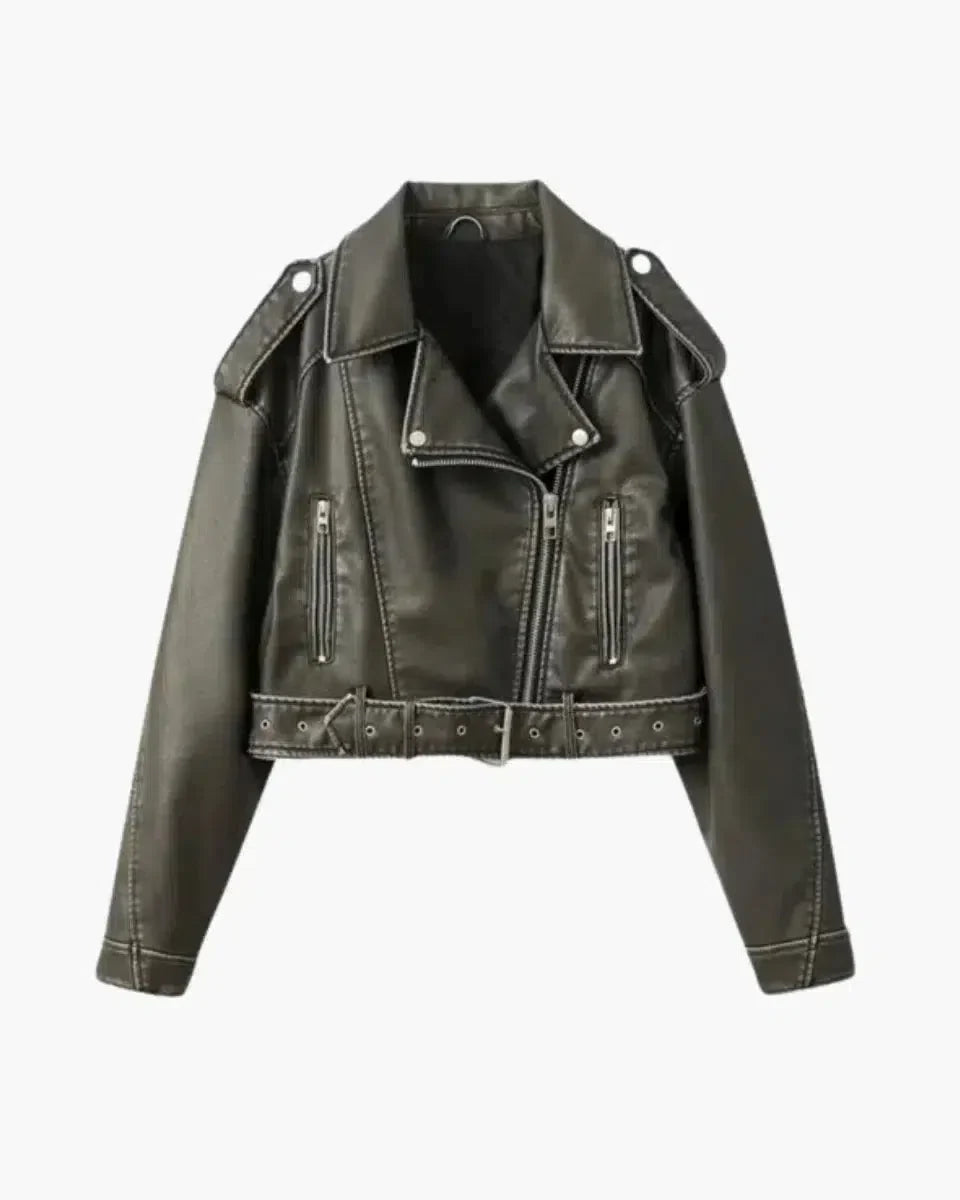 Isla – Cropped fitted design – Belted biker jacket-15137995555200-Santi Vento Atelier