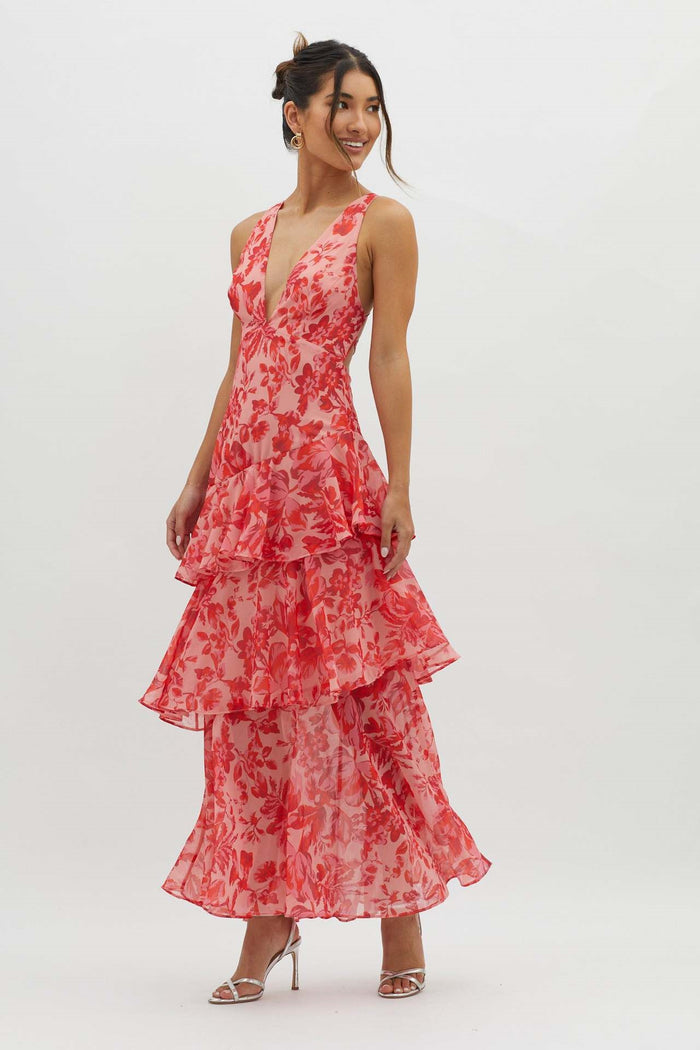 Virella – Tiered bloom – Floral chiffon maxi dress-15151288222080-Santi Vento Atelier