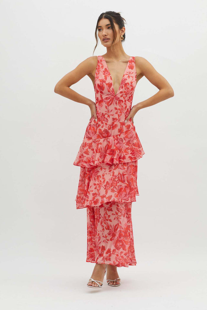Virella – Tiered bloom – Floral chiffon maxi dress-15151288222080-Santi Vento Atelier