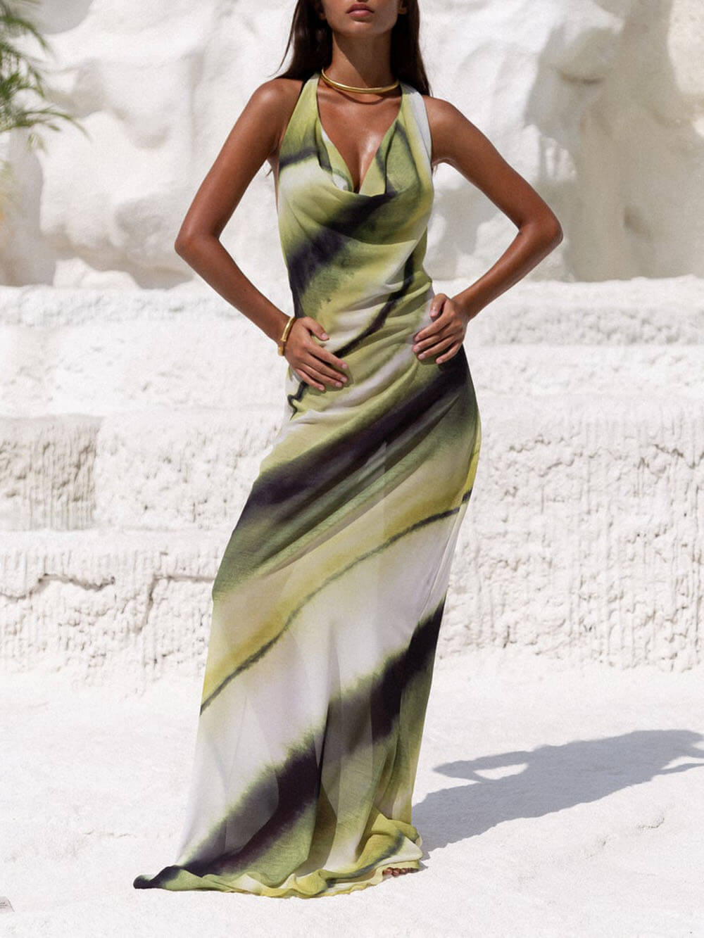 Lilianne – Cowl neck gradient – Maxi dress-15139768959360-Santi Vento Atelier
