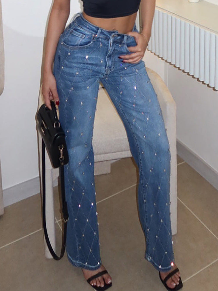 Luminosa – Rhinestone embellishments – Straight-leg jeans-15140934025600-Santi Vento Atelier