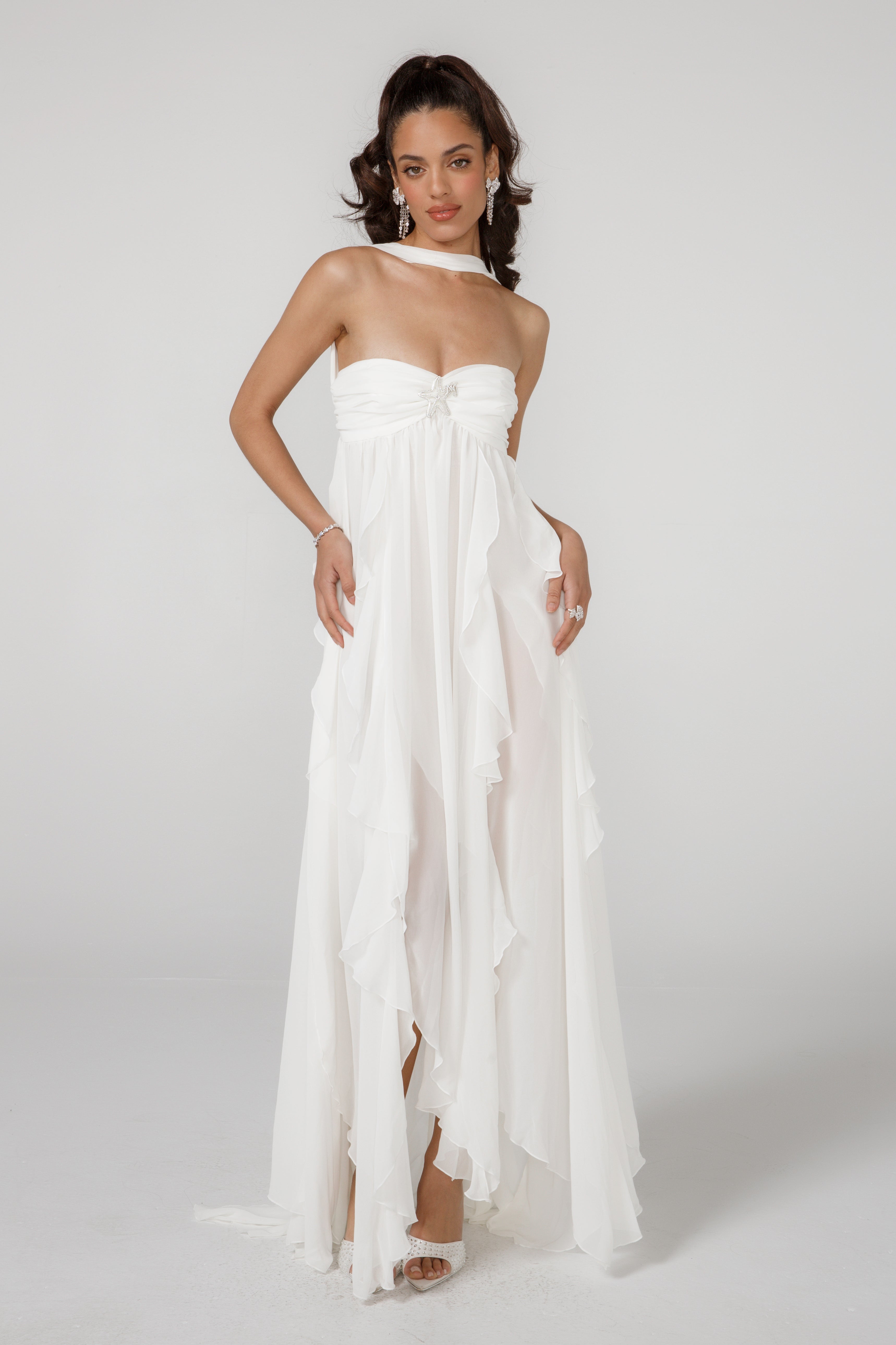 Lunariah – Ruffled drape – Strapless maxi dress-15170344518016-Santi Vento Atelier