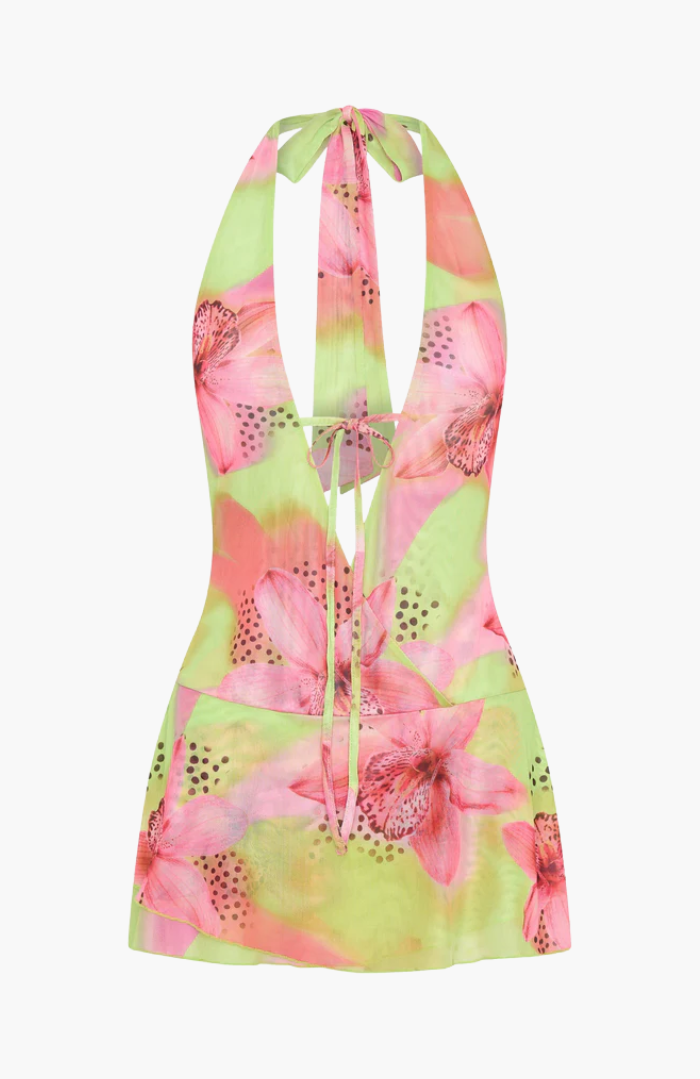 Lunavita – Tropical plunge tie – Beach mini dress-15146315121024-Santi Vento Atelier