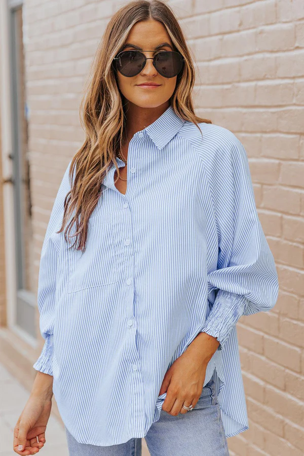 Lunella – Pinstripe detail – Button-up blouse-15173824283008-Santi Vento Atelier