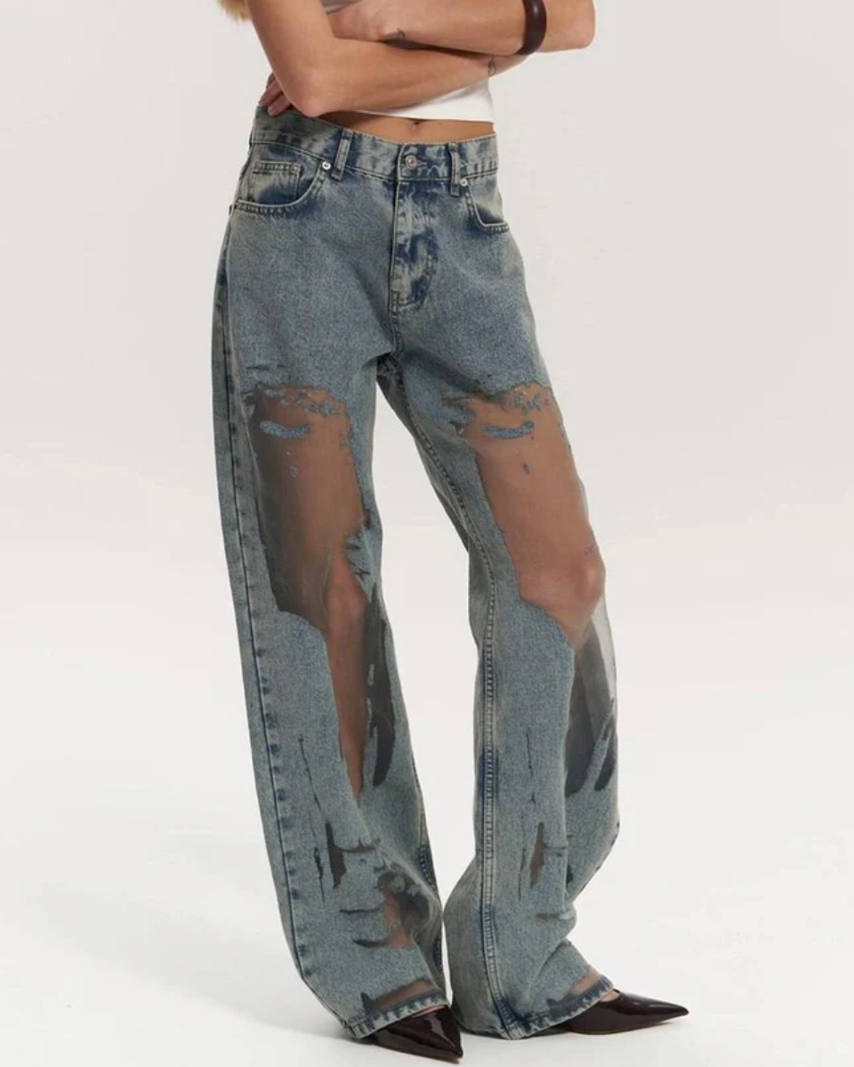 Lunetta – Vintage mesh patchwork – Wide-leg jeans-15140932485504-Santi Vento Atelier