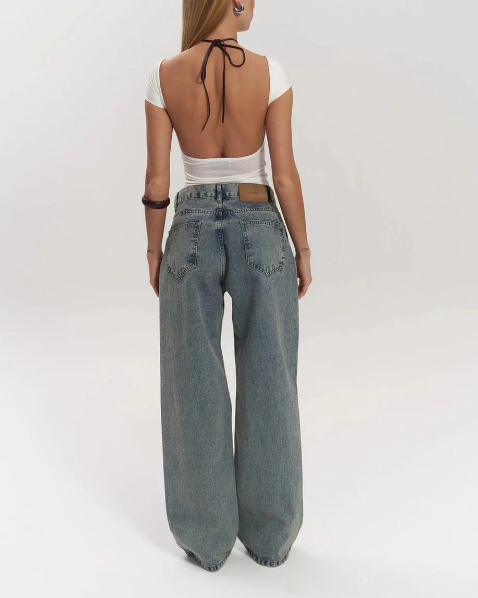Lunetta – Vintage mesh patchwork – Wide-leg jeans-15140932485504-Santi Vento Atelier