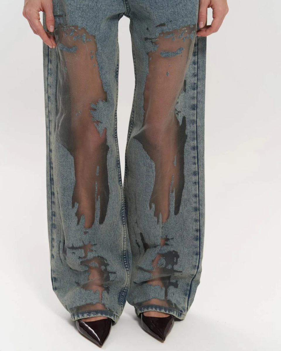 Lunetta – Vintage mesh patchwork – Wide-leg jeans-15140932485504-Santi Vento Atelier