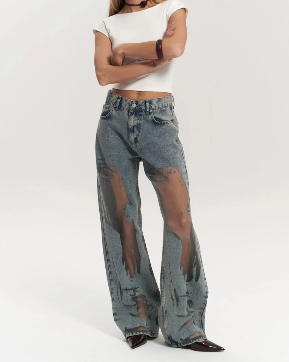 Lunetta – Vintage mesh patchwork – Wide-leg jeans-15140932485504-Santi Vento Atelier