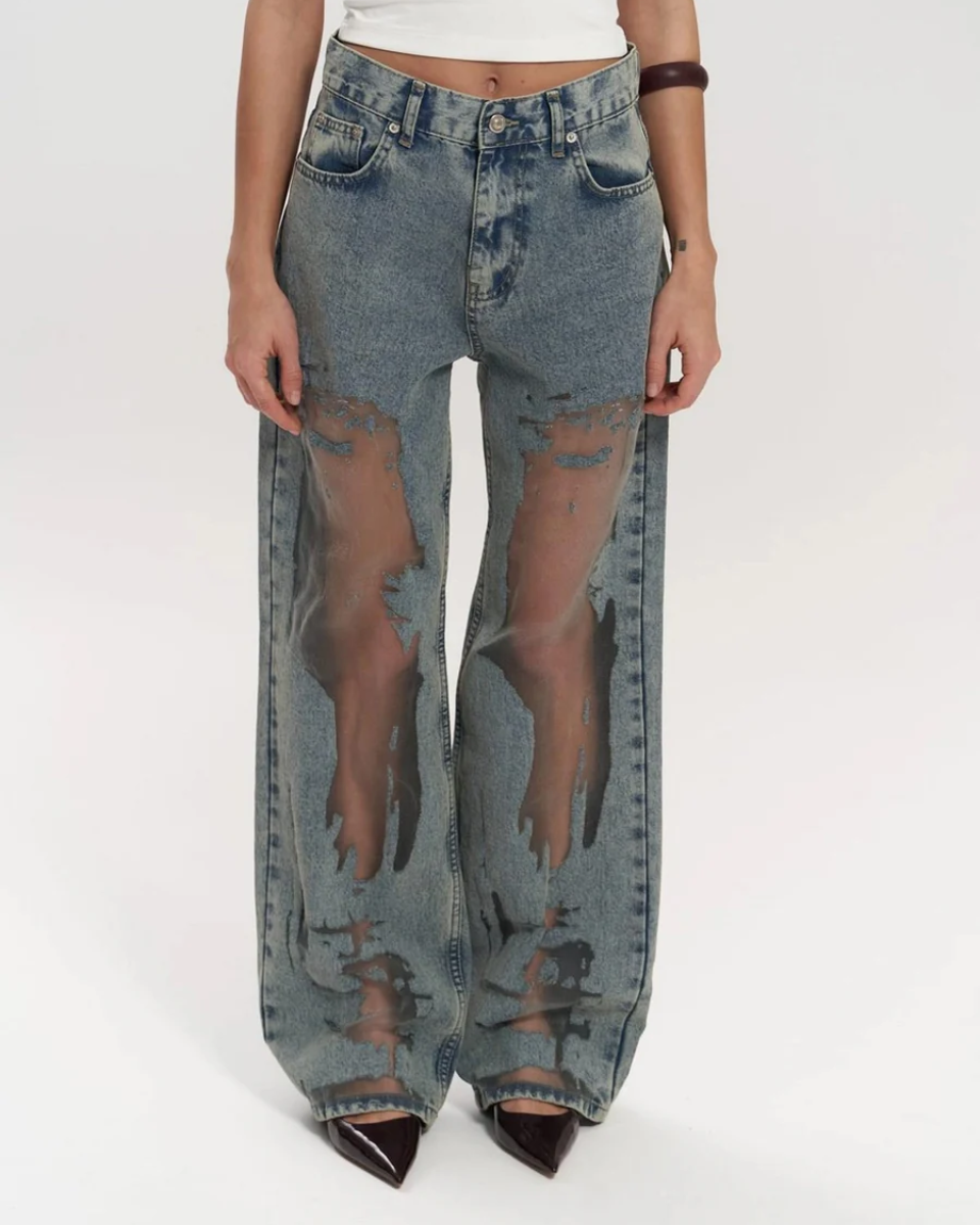 Lunetta – Vintage mesh patchwork – Wide-leg jeans-15140932485504-Santi Vento Atelier