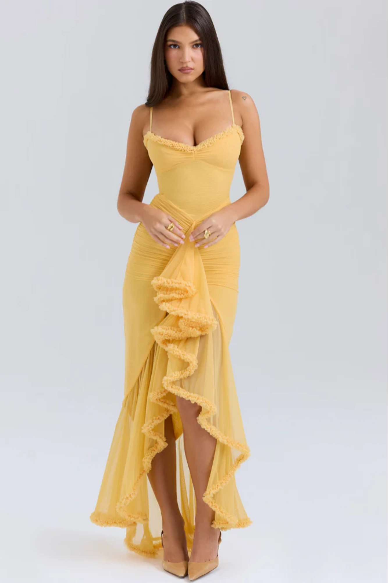 Mariselle – Ruffled drape – Mesh corset gown-15151291400576-Santi Vento Atelier