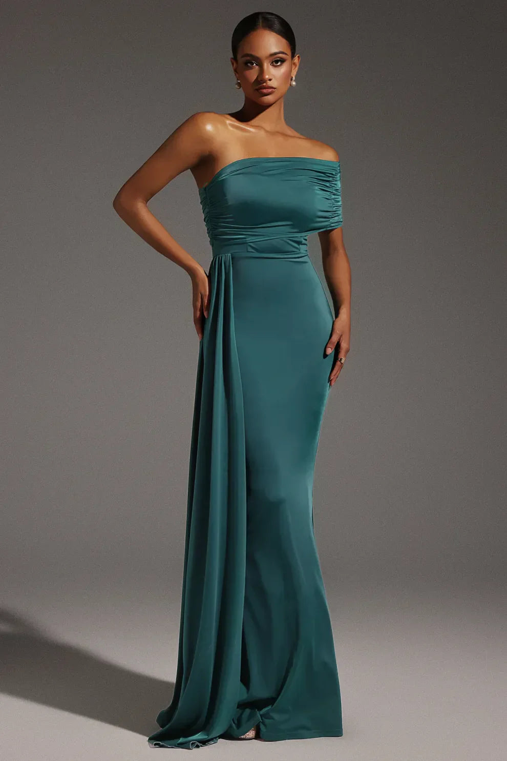 Marquessa – Draped sleeve – One-shoulder gown-15151055241600-Santi Vento Atelier