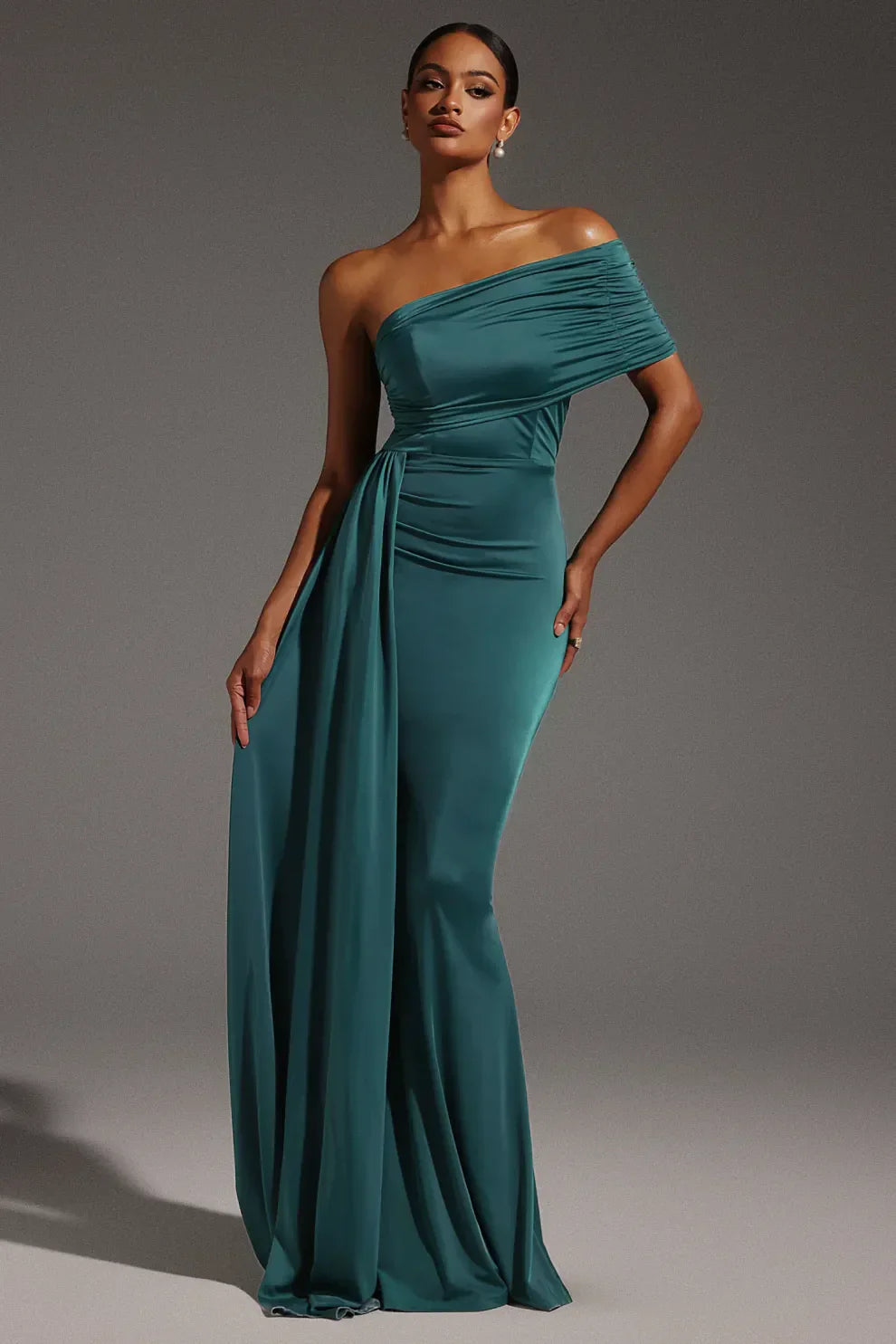 Marquessa – Draped sleeve – One-shoulder gown-15151055241600-Santi Vento Atelier