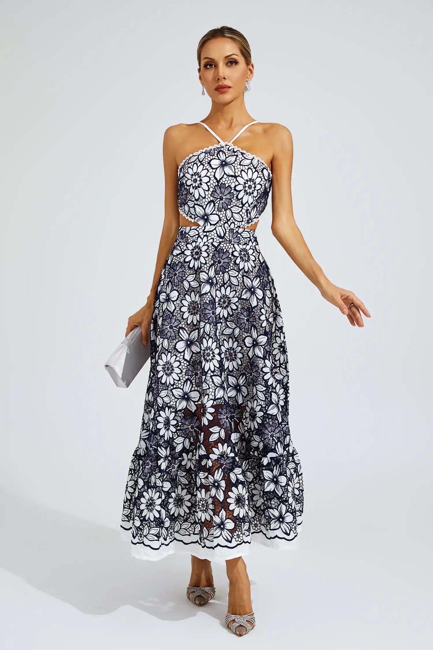 Floretta – Floral lace charm – Halter midi dress-15147056234880-Santi Vento Atelier