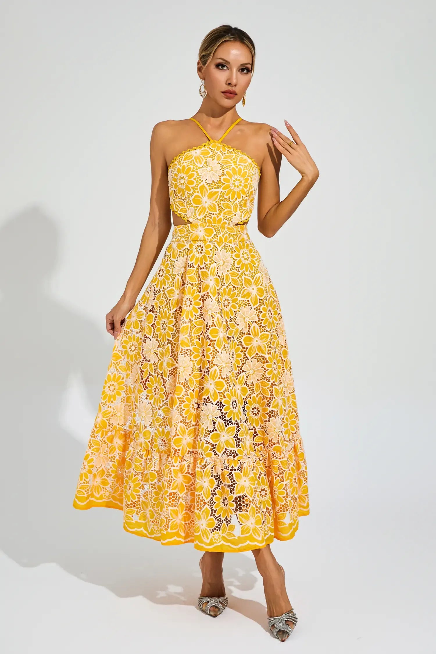 Floretta – Floral lace charm – Halter midi dress-15147056234880-Santi Vento Atelier