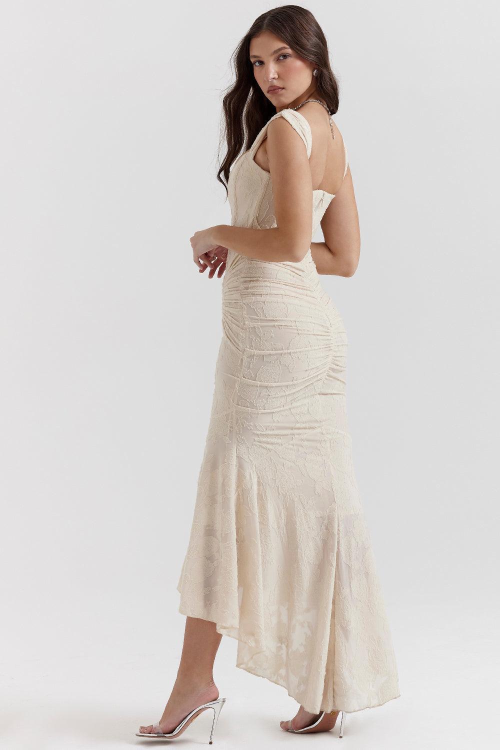 Mylah – Ruched bodice – Lace maxi dress-15139767648640-Santi Vento Atelier