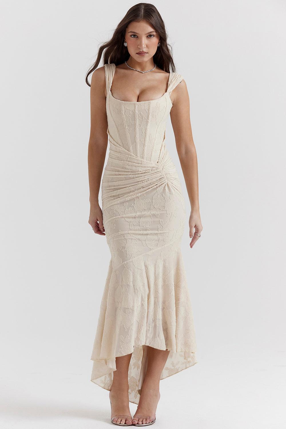 Mylah – Ruched bodice – Lace maxi dress-15139767648640-Santi Vento Atelier