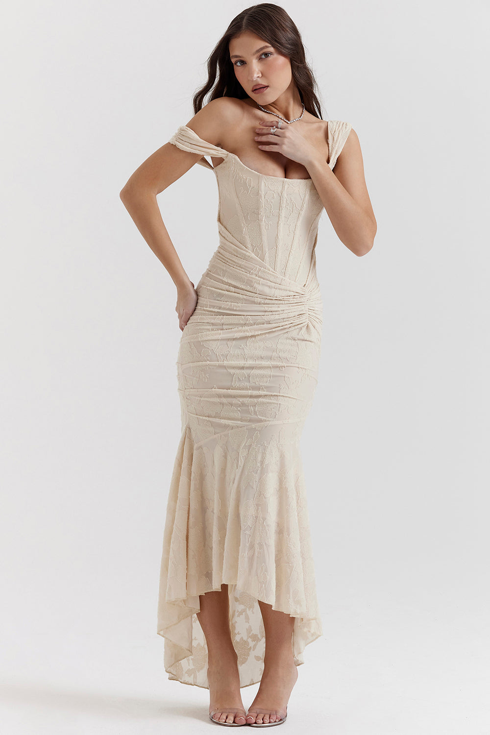 Mylah – Ruched bodice – Lace maxi dress-15139767648640-Santi Vento Atelier