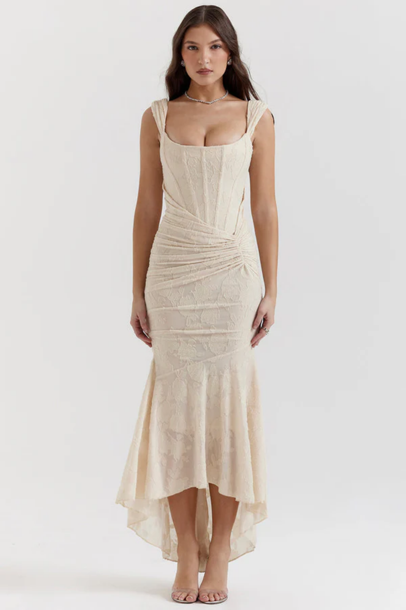 Mylah – Ruched bodice – Lace maxi dress-15139767648640-Santi Vento Atelier
