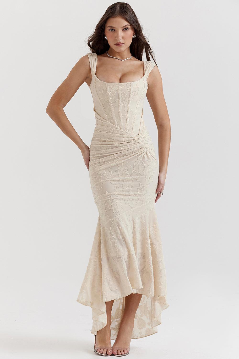 Mylah – Ruched bodice – Lace maxi dress-15139767648640-Santi Vento Atelier