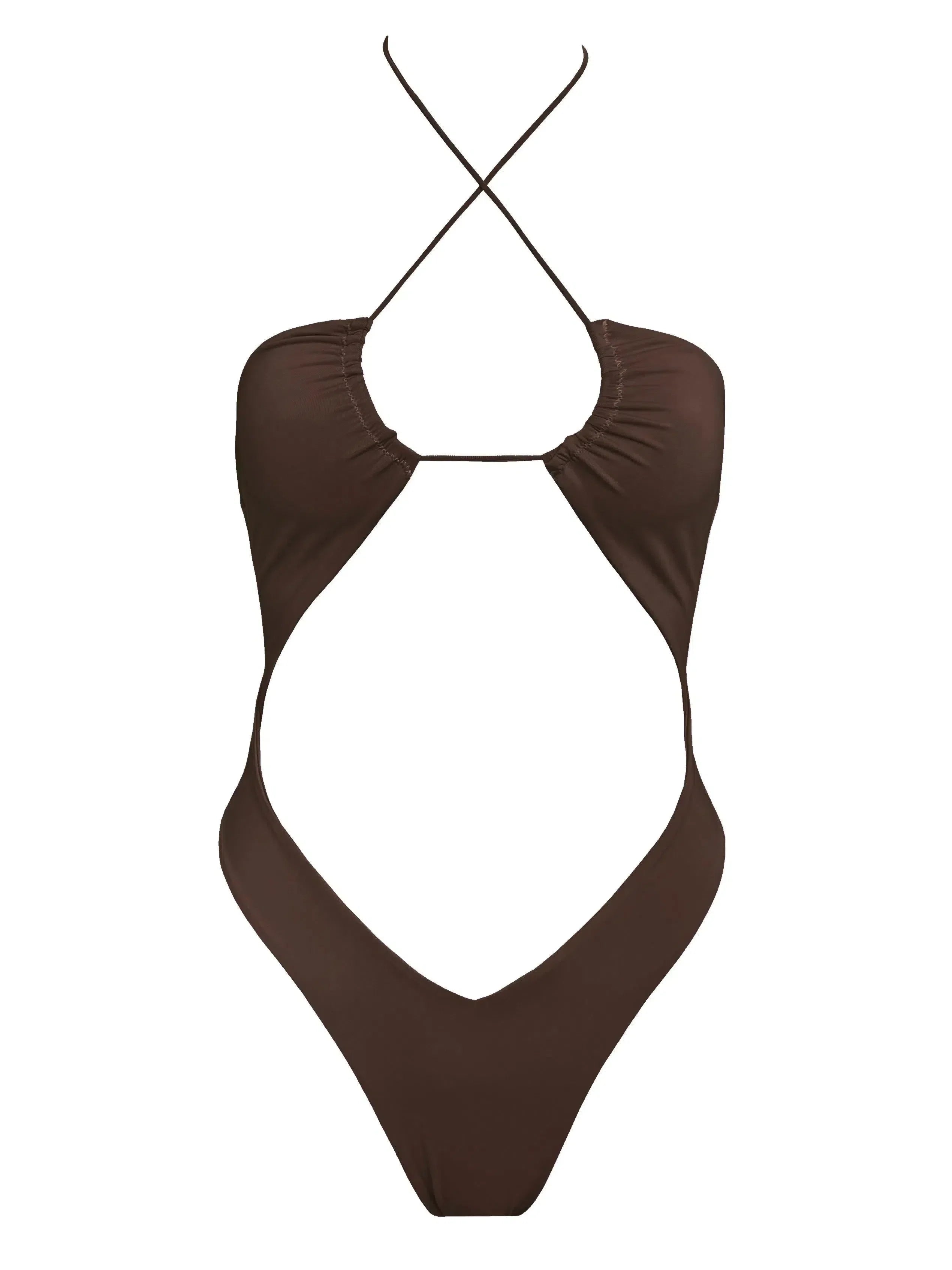 Nixie – V-cut bottom – Espresso one-piece swimsuit-15138007613824-Santi Vento Atelier