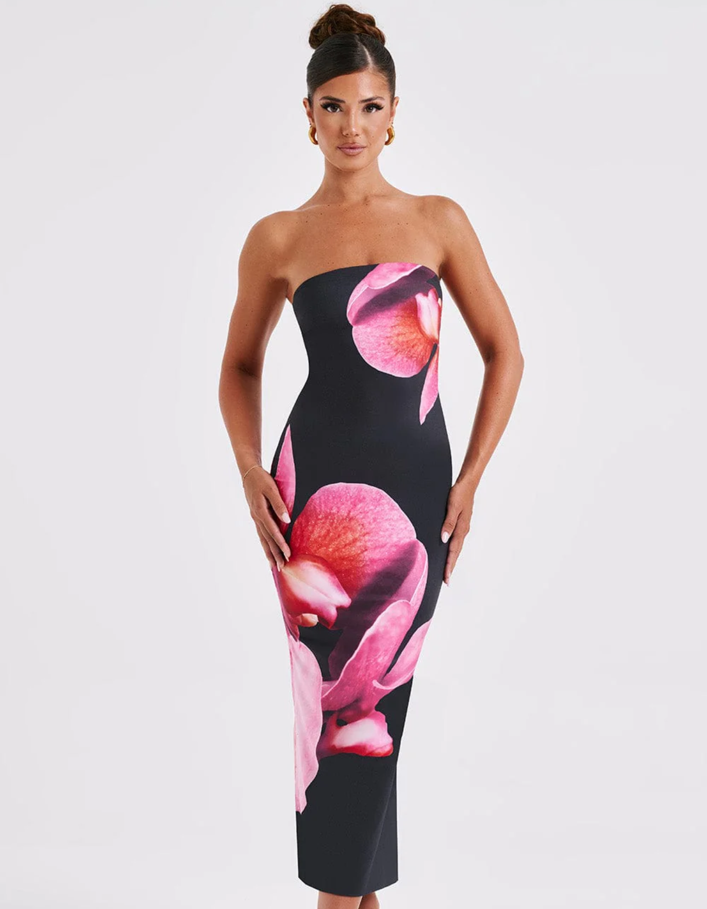 Oristella – Bold floral silhouette – Strapless maxi dress-15148418171264-Santi Vento Atelier