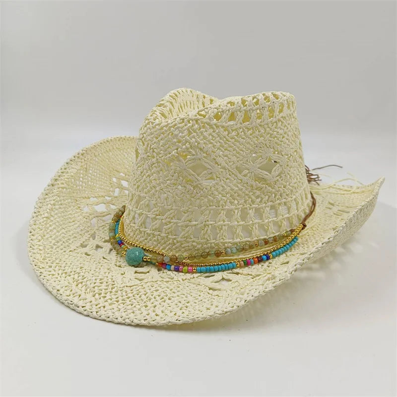Rialora – Beaded coral – Straw cowboy hat-15143509426560-Santi Vento Atelier
